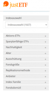 just ETF Screenshot Filter ETF-Suche